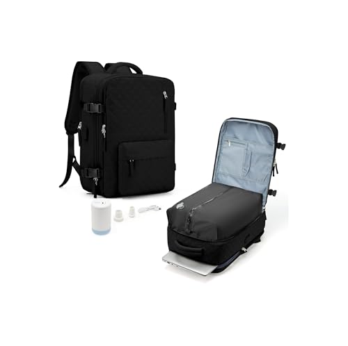 livbote Vakuum Rucksack mit Vakuumpumpe Travel Vacuum Backpack Groß Airbag Rucksack Handgepäck Flugzeug für Damen & Herren Vacpack Tasche Reiserucksack mit Vakuumsystem, Schwarz von livbote