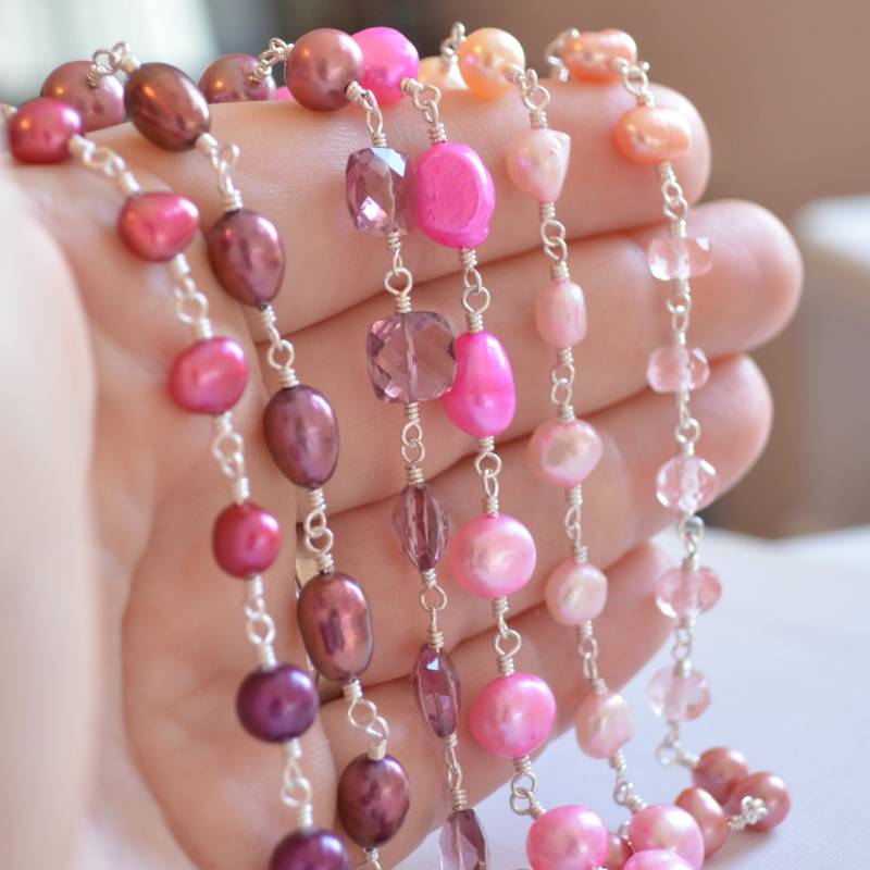 Lange Rosa Halskette, Pflaume Pfirsich, Topas Edelstein, Süßwasserperle, Sterling Silber, Brautschmuck - Sommerfrucht Kostenloser Versand Lange Rosa Halskette, Pflaume Pfirsich, Topas Edelstein, Süßwasserperle, Sterling Silber, Brautschmuck - Sommerfrucht Kostenloser Versand von livbridal