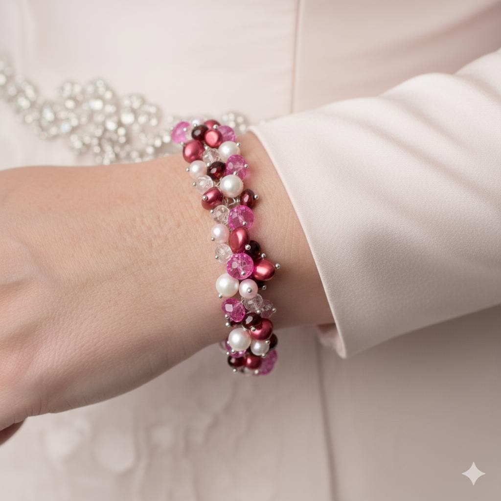 Valentinstag Schmuck, Edelstein Perle, Cluster Armband, Morganit Granat Rosa Topas, Sterling Silber - Viel Liebe Kostenloser Versand Valentinstag Schmuck, Edelstein Perle, Cluster Armband, Morganit Granat Rosa Topas, Sterling Silber - Viel Liebe Kostenloser Versand von livbridal