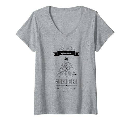 Damen Schwarze Linie:Goseibai-shikimoku T-Shirt mit V-Ausschnitt Damen Schwarze Linie:Goseibai-shikimoku T-Shirt mit V-Ausschnitt von livedoor Creators Studio