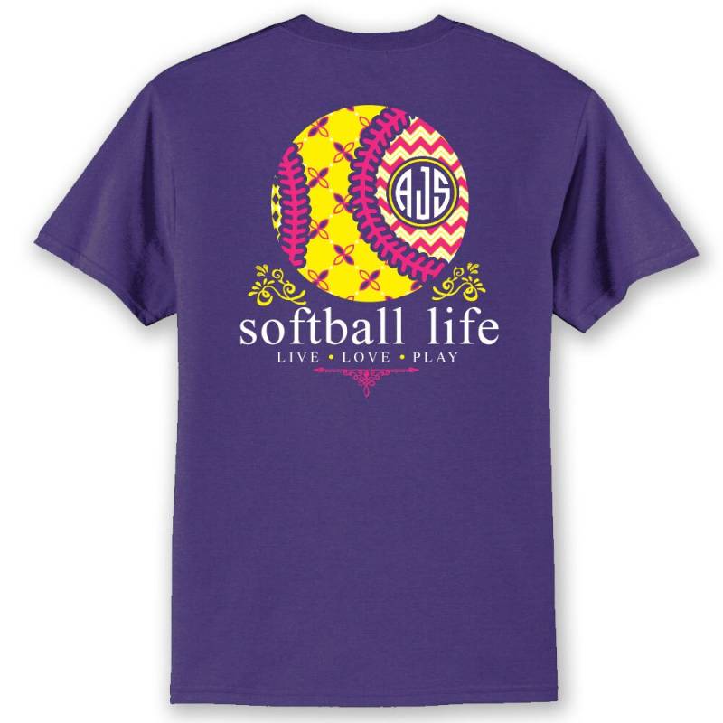 Individuelles Monogramm Softball Life™ T-Shirt von livinginchaoss