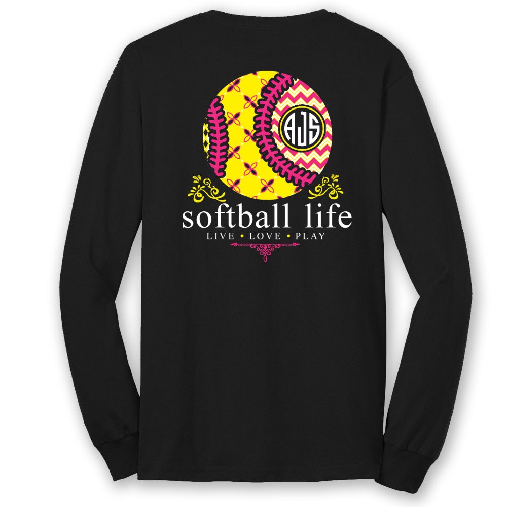 Softball Life ™ Langarm-T-Shirt Benutzerdefiniertes Monogramm Softball-Shirt von livinginchaoss