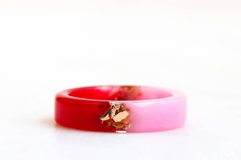 Beidseitiger Rot Rosa Ring, Resin Band, Natur Inspirierter Ring Mit Gold/Silber/Kupfer Flocken, Chunky Mix-And-Match Schmuck von livinlovin