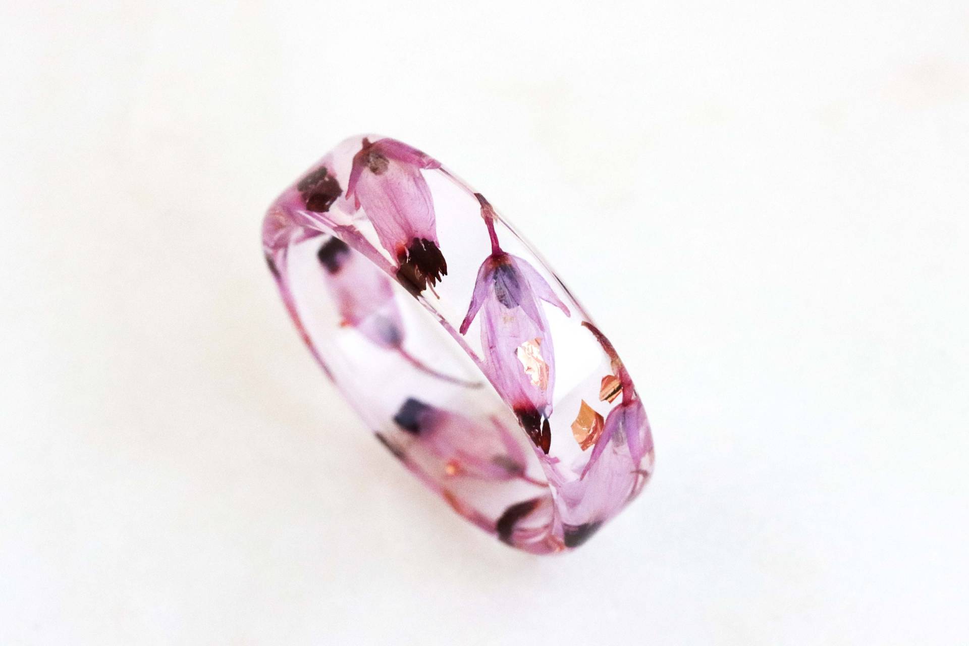 Blumenharz Ring Mit Echten Gepressten Rosa Orange Blumen Und Gold/Silber Kupfer Flocken, Nicht Facettierter Harz Ring, Natur Inspiriert Schmuck von livinlovin