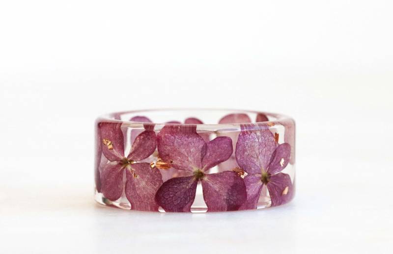 Harzring Mit Gepressten Hortensienblättern Gold, Silber, Kupferflocken Harzring Mit Gepressten Hortensienblättern Gold, Silber, Kupferflocken von livinlovin