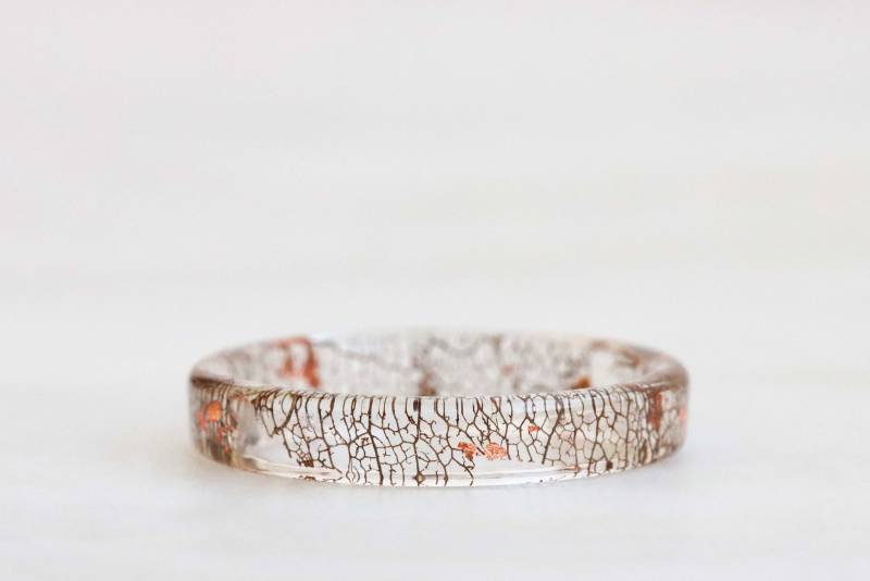 Dünner Resin Ring, Skelett Blatt Ring Mit Gold/Silber/Kupfer Flocken, Transparent Natur Inspirierter Schmuck, Herbst Geschenk von livinlovin