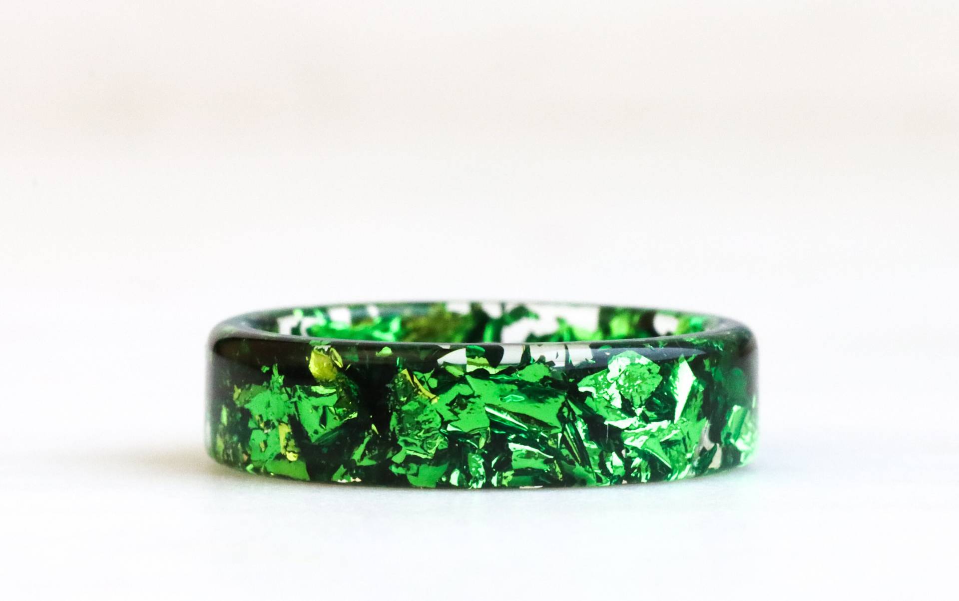 Grüner Harz Ring, Klarer Ring Mit Metallflocken Innen, Hochglanzring, Muttertagsgeschenk, Stapelring von livinlovin