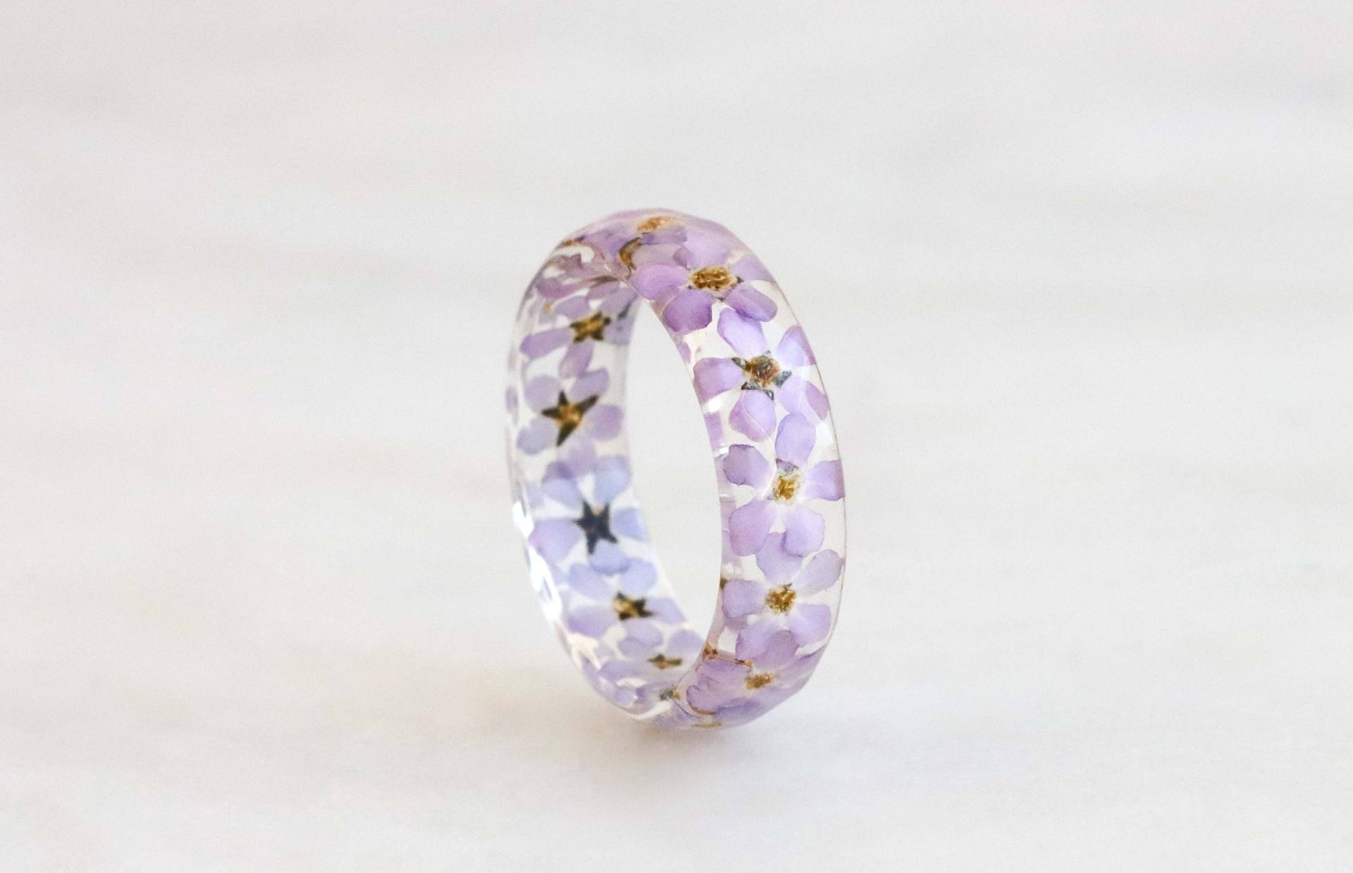 Rosa Vergissmeinnicht-Harz-Ring, Echte Gepresste Blumen Im Inneren, Natur Inspirierter Schmuck, Facettiertes Blumenband von livinlovin