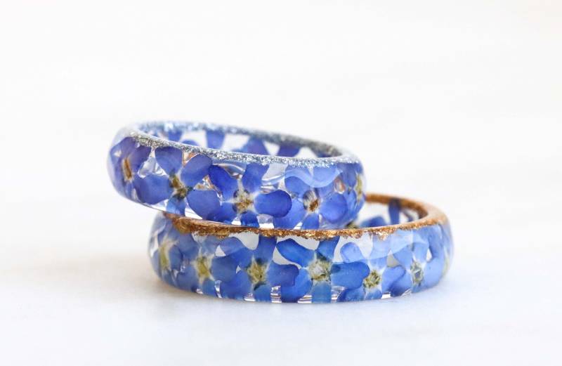 Harz Vergissmeinnicht Blumen Ring Set - Gold/Silber/Kupferflocken von livinlovin