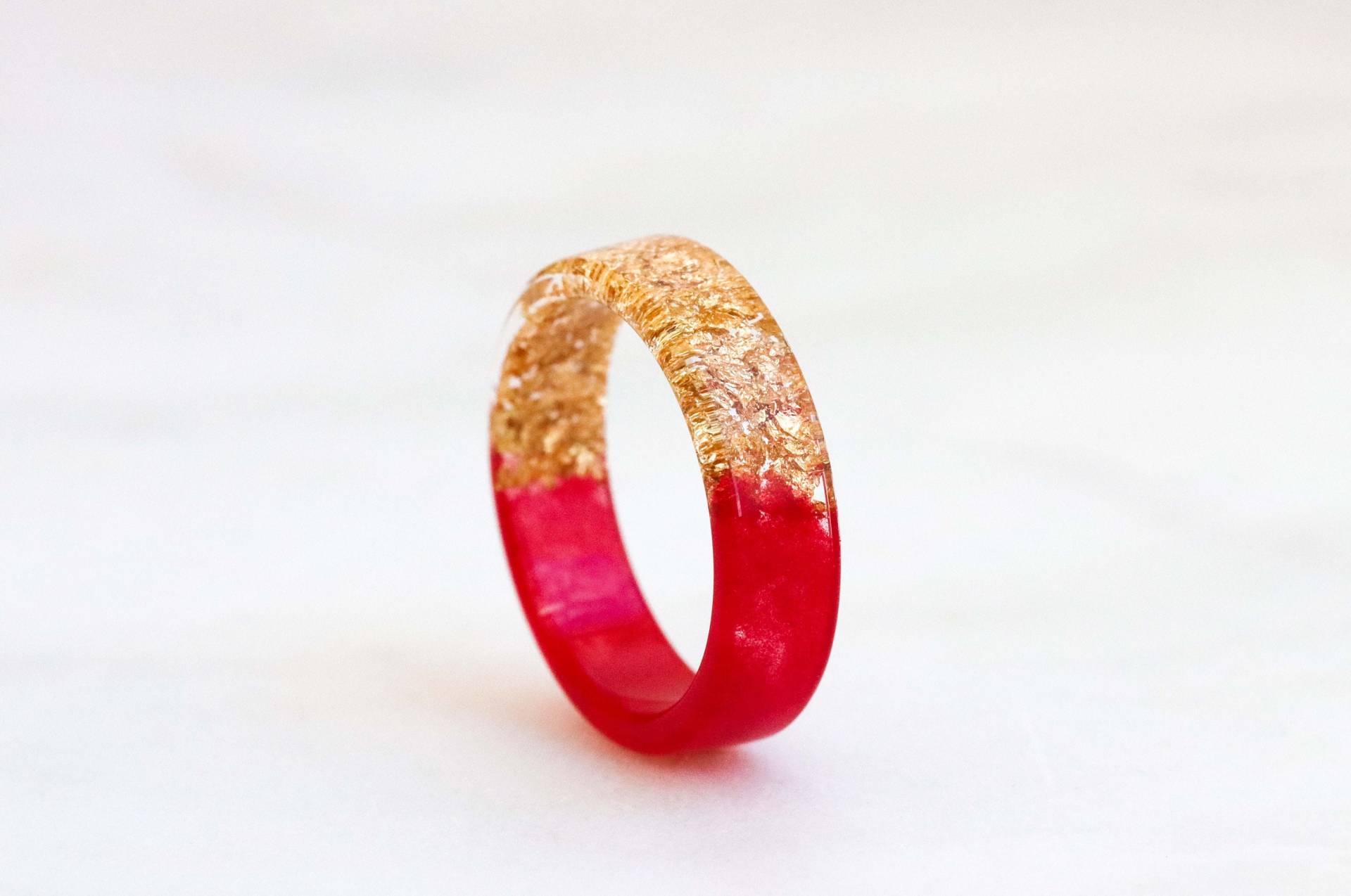 Zweiseitiger Ring, Rot Und Gold/Silber-Harz-Band, Natur-Inspiriertes Band Mit Gold/Silber-Flocken, Klobiger Mix-And-Match-Schmuck von livinlovin