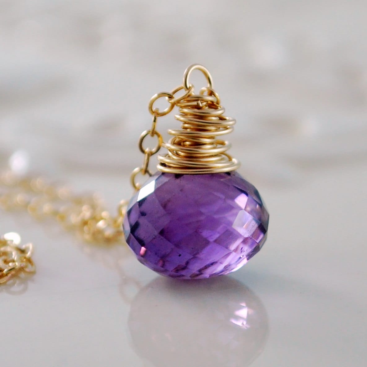 Amethyst Edelstein Anhänger Sterling Silber Oder Gold, Februar Geburtsstein von livjewellery