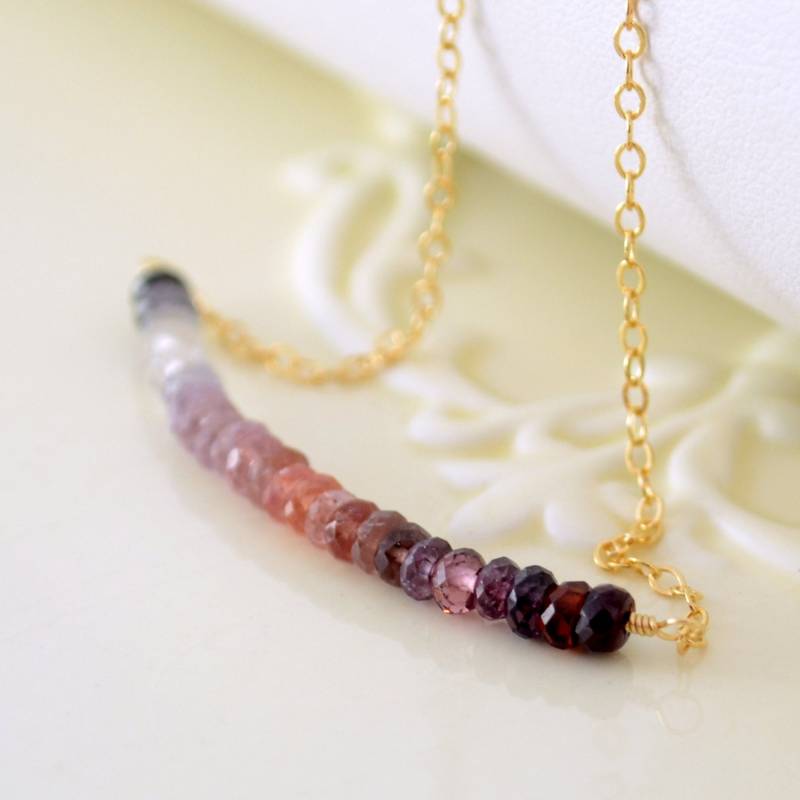 Edelstein Halskette in Gold, Ombre Mit Echten Spinellsteinen, Auf Bestellung von livjewellery