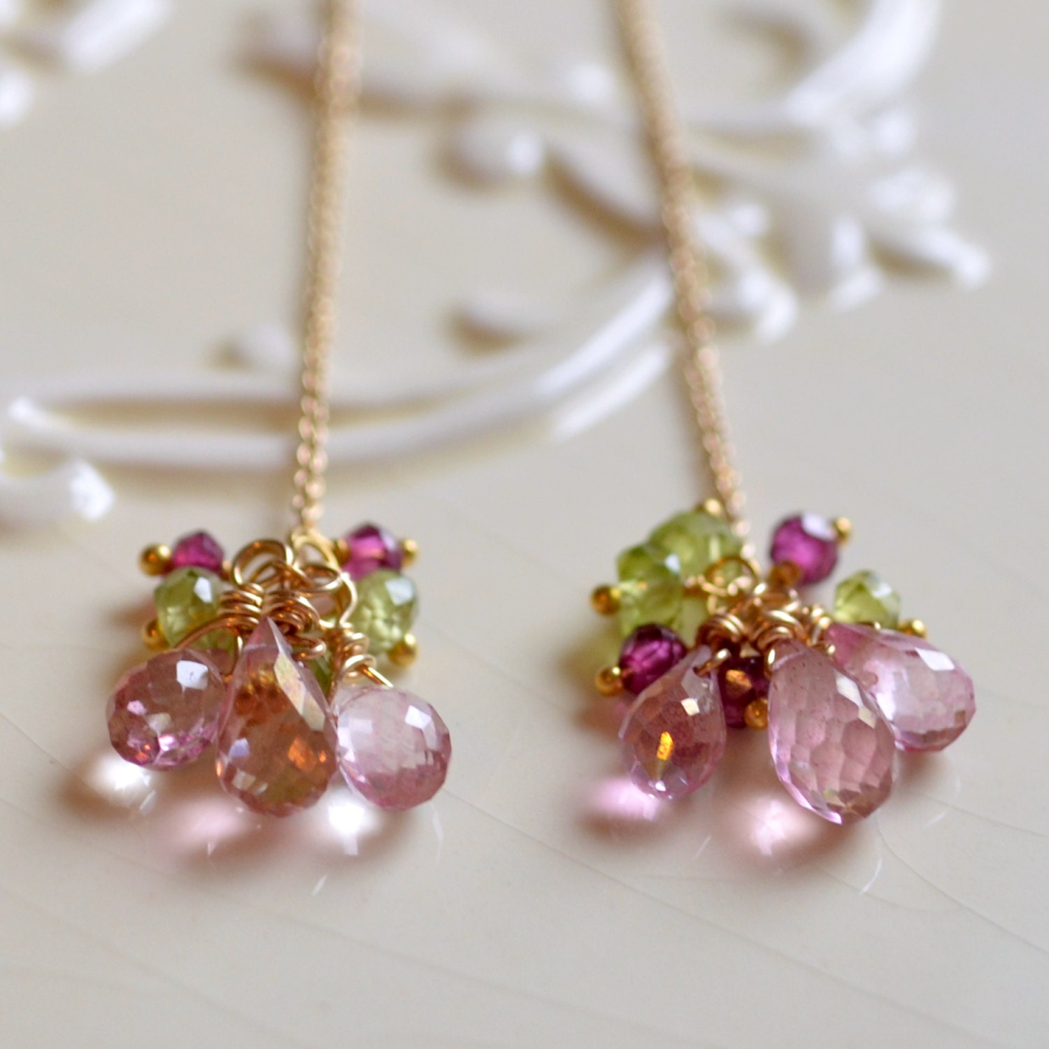 Pink Topas Threader Ohrringe Peridot Rhodolith Edelstein, Gold Filled Oder Sterling Silber von livjewellery