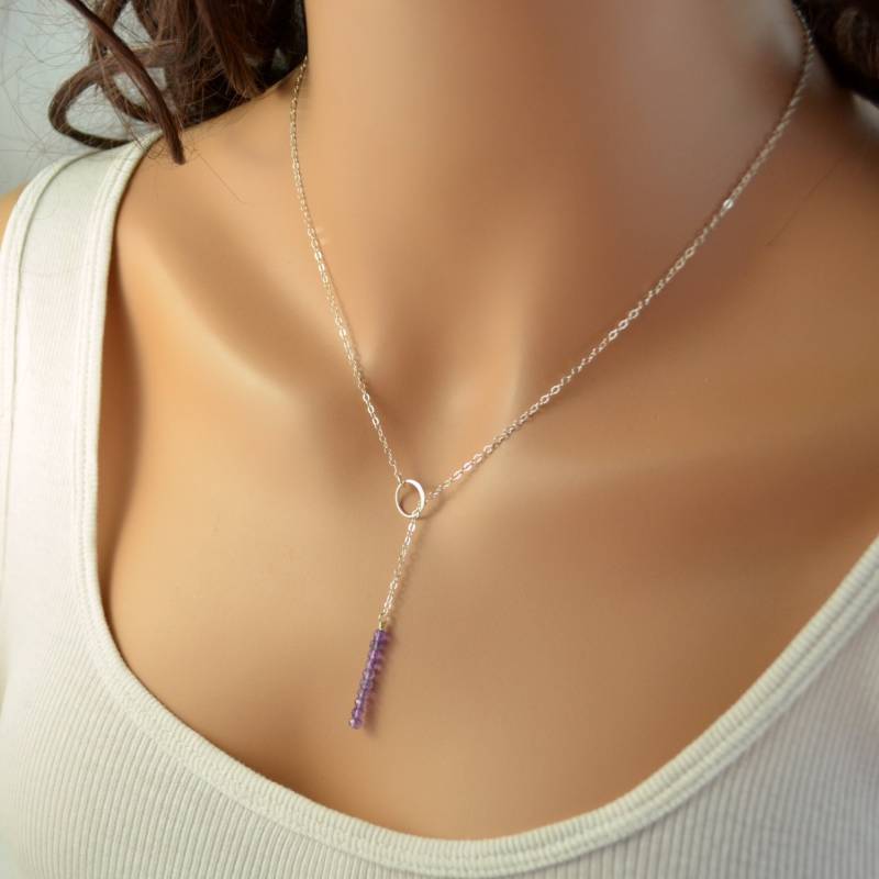 Amethyst Lariat Kette Sterling Silber, Februar Geburtsstein von livjewellery