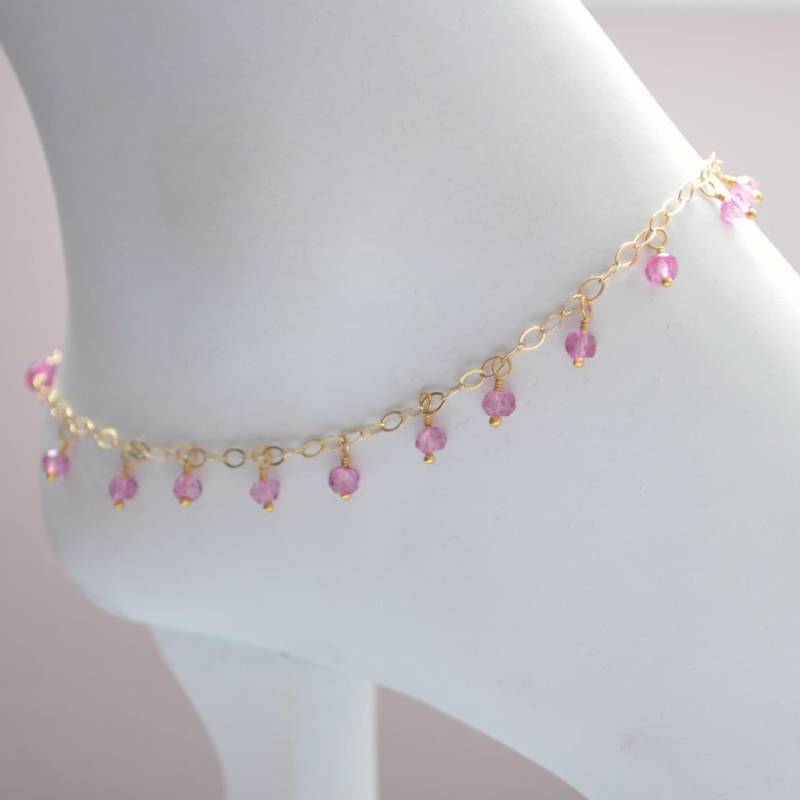 Gold Filled Fußkettchen, Pink Topas Edelstein Boho Schmuck von livjewellery