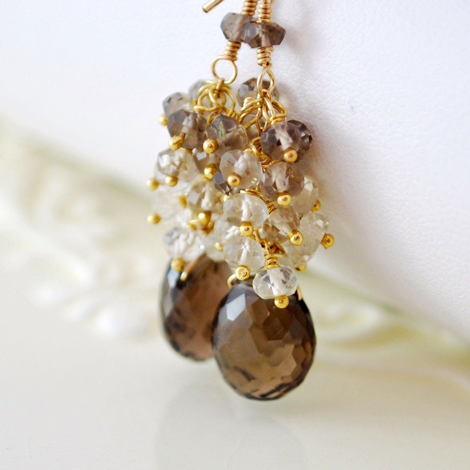 Lange Rauchquarz Edelstein Ohrringe Gold Filled Schmuck von livjewellery