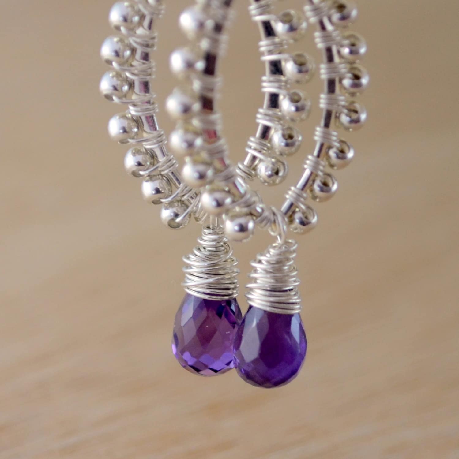 Marquise Amethyst Ohrringe, Sterling Silber Draht Gewickelt, Februar Geburtsstein von livjewellery