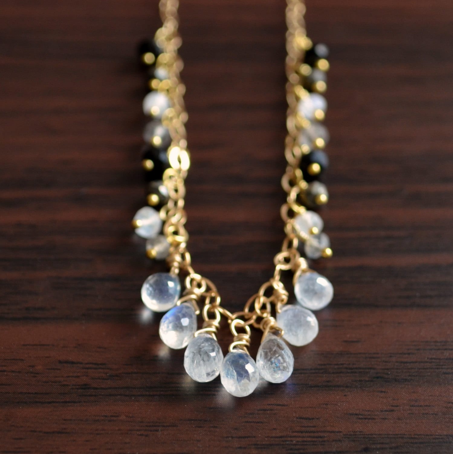 Regenbogen Mondstein Fransen Halskette Edelstein Schmuck von livjewellery