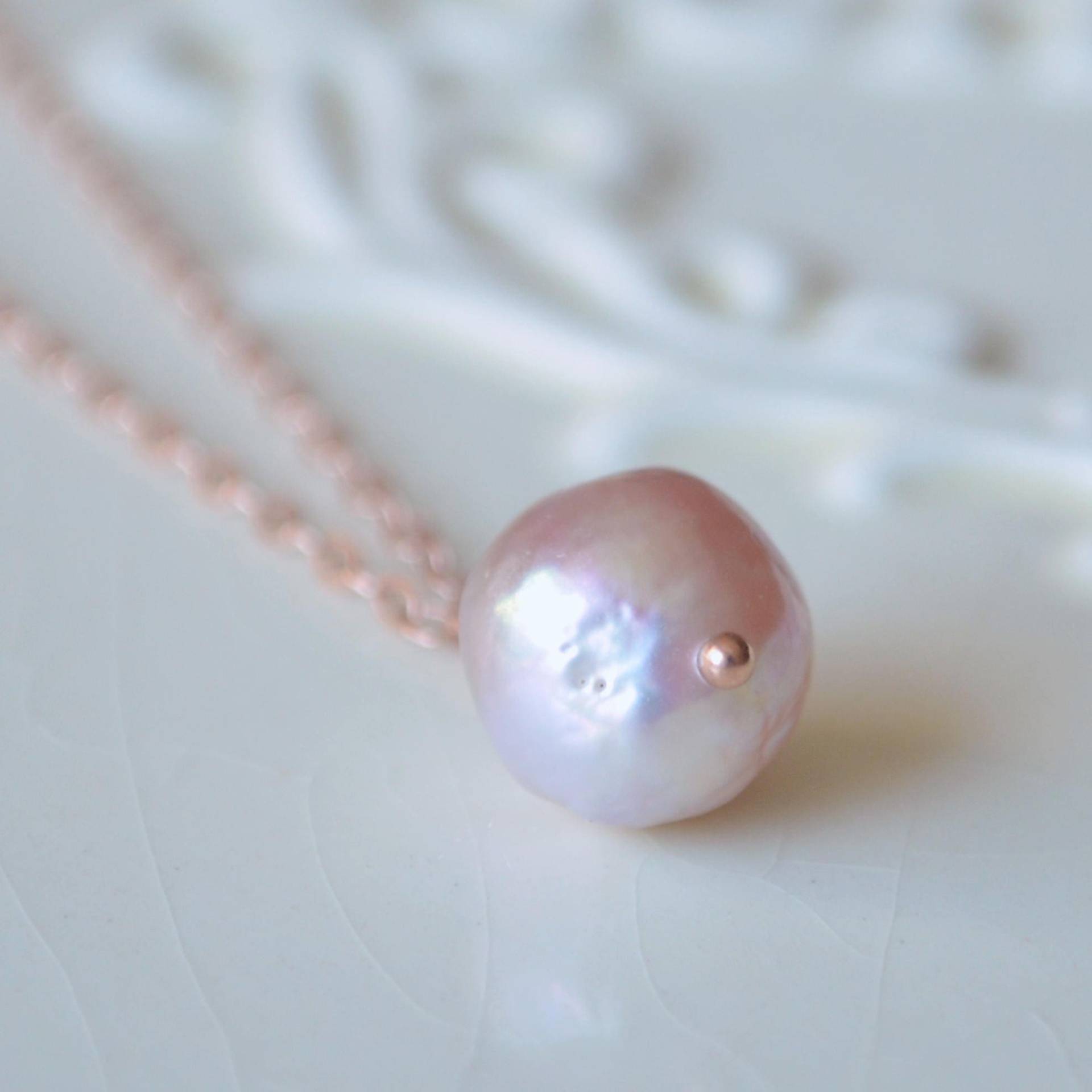 Rosa Perlenkette Rose Gold Filled Kette, Hochzeitsschmuck Am Strand von livjewellery