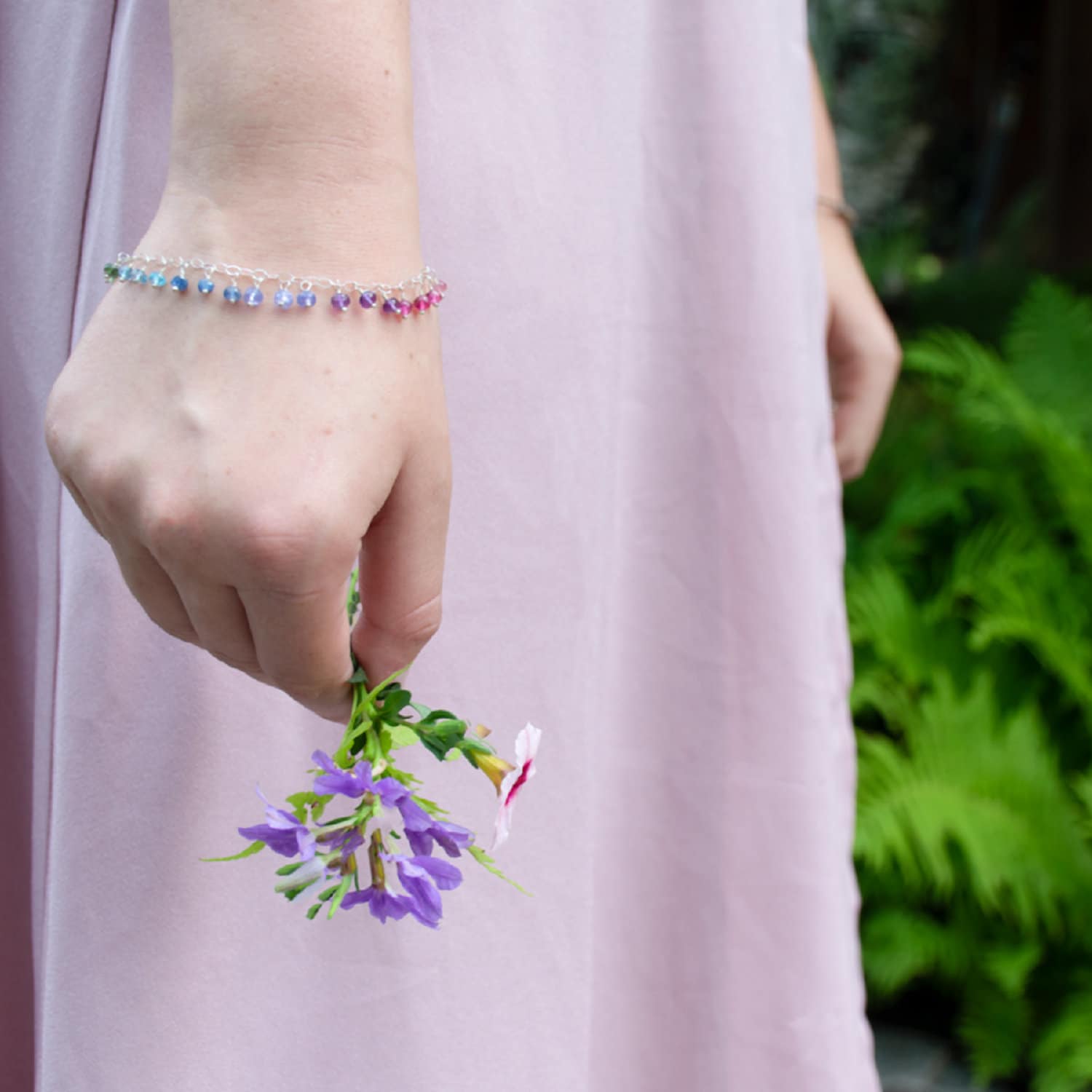 Regenbogen-Armband Für Frauen, Bunten Schmuck, Mehrfarbige Fransen, Echte Edelstein, Sterling Silber, Zarte Schmuck von livjewellery