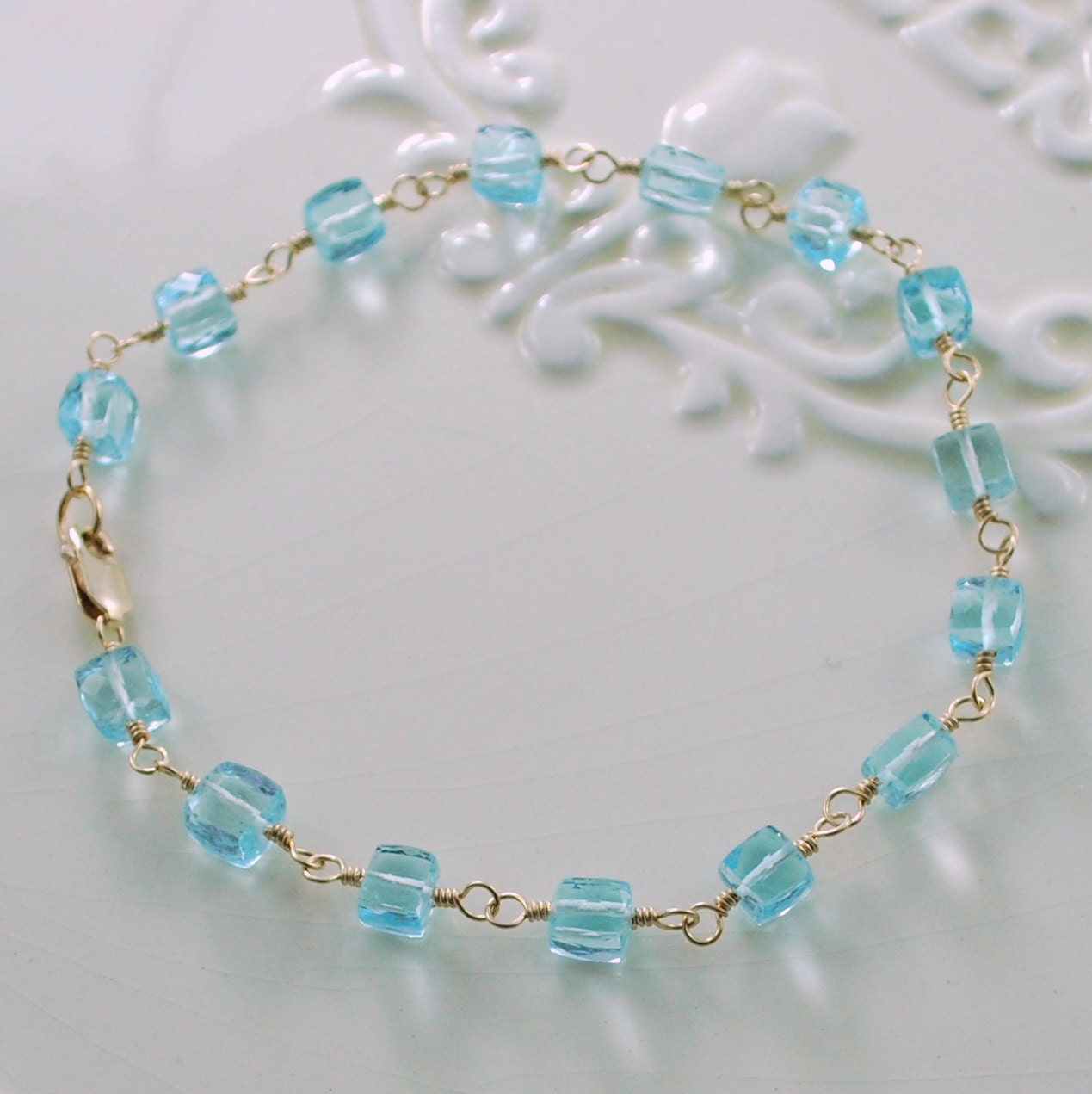 Sky Blue Topas Armband Gold Filled Edelstein Schmuck von livjewellery