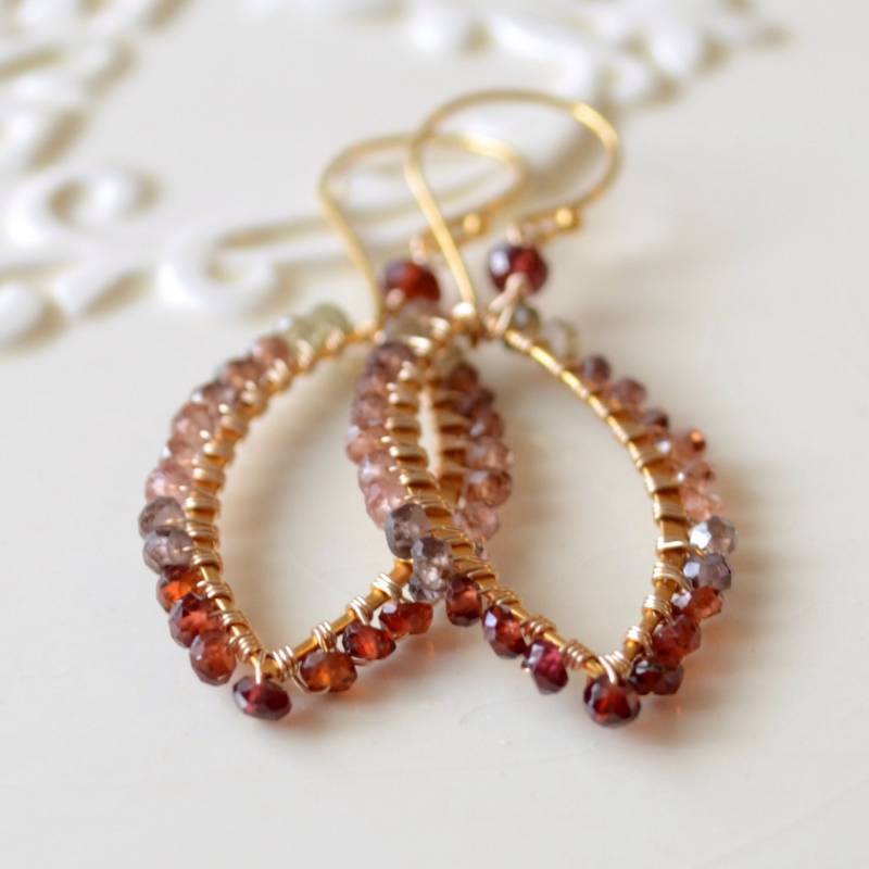 Tundra Saphir Marquise Ohrringe Rot Braun Gold Vermeil Schmuck von livjewellery