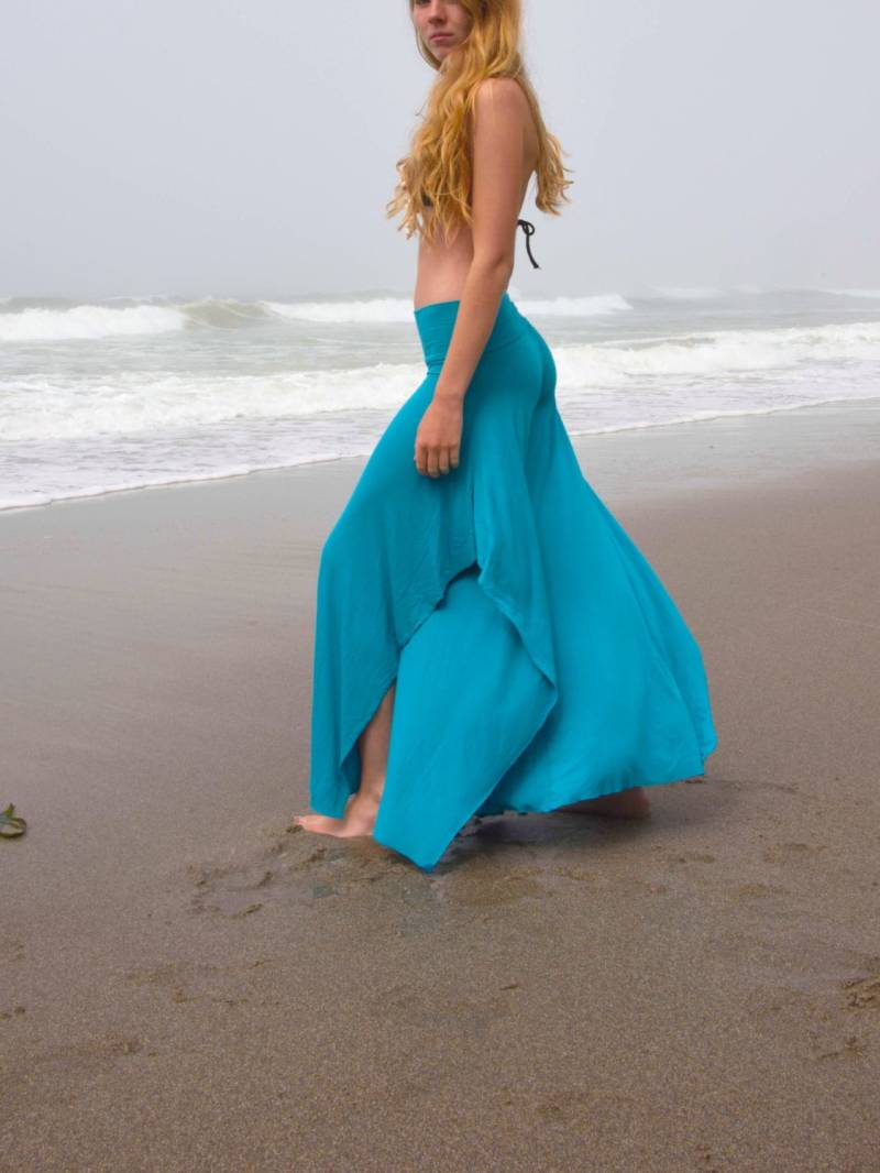 Butterfly Flow Pfauenblau Weites Bein Elegante Viskose Oder Baumwolle Palazzo Gaucho Yoga Dance Resort Lounge Strand Hose Mit Überschnittener Taille von lizajanehandmade