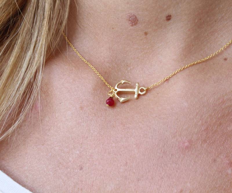 Vergoldete Ankerkette Himbeerjade Anhänger von lizaslittlethings