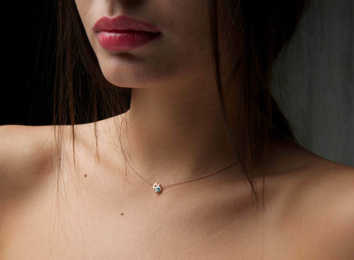 Rosegold Hufeisen-Halskette Glücksbringer Evil Eye Anhänger Rosegold Hufeisen-Halskette Glücksbringer Evil Eye Anhänger von lizaslittlethings