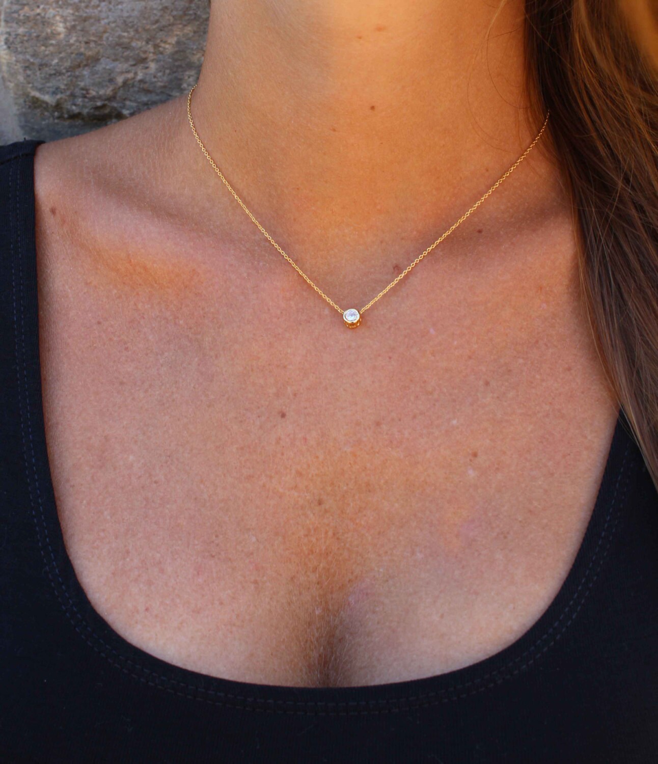 Zarte Cz Kreis Halskette Vergoldeter Diamant Anhänger Zarte Cz Kreis Halskette Vergoldeter Diamant Anhänger von lizaslittlethings