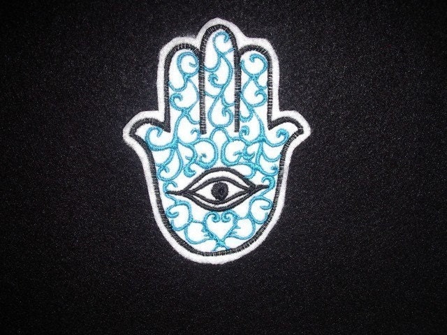 Hamsa, Chamsa, Chadidscha Bestickt Eisen Auf Patch Türkis Und Schwarz von lizmiera