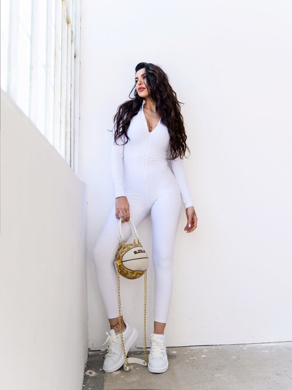 Frauen Weißer Catsuit, Langarm-Overall, Yoga-Overall, Tanz-Bodysuit, Workout-Kleidung Frauen Weißer Catsuit, Langarm-Overall, Yoga-Overall, Tanz-Bodysuit, Workout-Kleidung von lizzsports