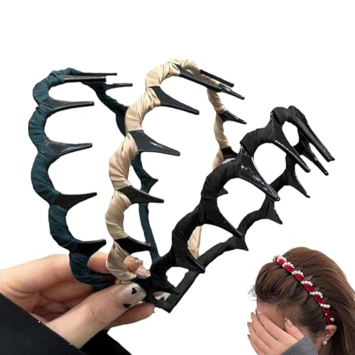 Basicallyt Retro-Haarreif mit Totenkopf-Perlen – Zahnreifen mit Kunstperlen und Kristallen für Damen, Hochzeit, Party und Alltag (3 PCS-C) von ljhjdkxf