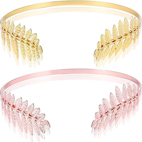 Blattgold-Brautkopfschmuck – Verstellbare Göttinnenkrone mit zartem Metallblatt-Design, eleganter Hochzeits-Haarschmuck für Frauen (2 PCS-Gold/Pnik) von ljhjdkxf