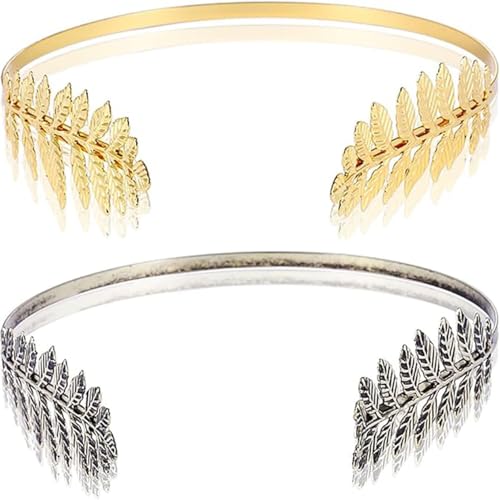 Blattgold-Brautkopfschmuck – Verstellbare Göttinnenkrone mit zartem Metallblatt-Design, eleganter Hochzeits-Haarschmuck für Frauen (2 PCS-Gold/Sliver) von ljhjdkxf