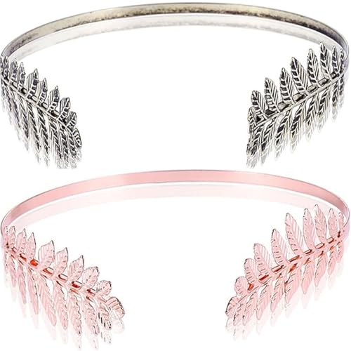 Blattgold-Brautkopfschmuck – Verstellbare Göttinnenkrone mit zartem Metallblatt-Design, eleganter Hochzeits-Haarschmuck für Frauen (2 PCS-Pnik/Sliver) von ljhjdkxf