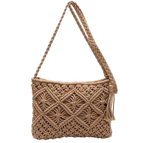 ljhjdkxf Minimalistische Damen-Clutch mit Quaste – Retro-Baumwollseil-Tasche, Boho-Strandtasche, stylische Sommer-Webtasche (Khaki) von ljhjdkxf