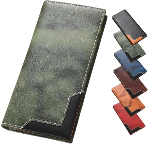 ljhjdkxf Upliftjoys Vintage-Geldbörse aus Rindsleder, Herren-Geldbörse aus Leder, mit Mehreren Kartenfächern, großes Fassungsvermögen, Lange Vintage-Geldbörse (Green) von ljhjdkxf