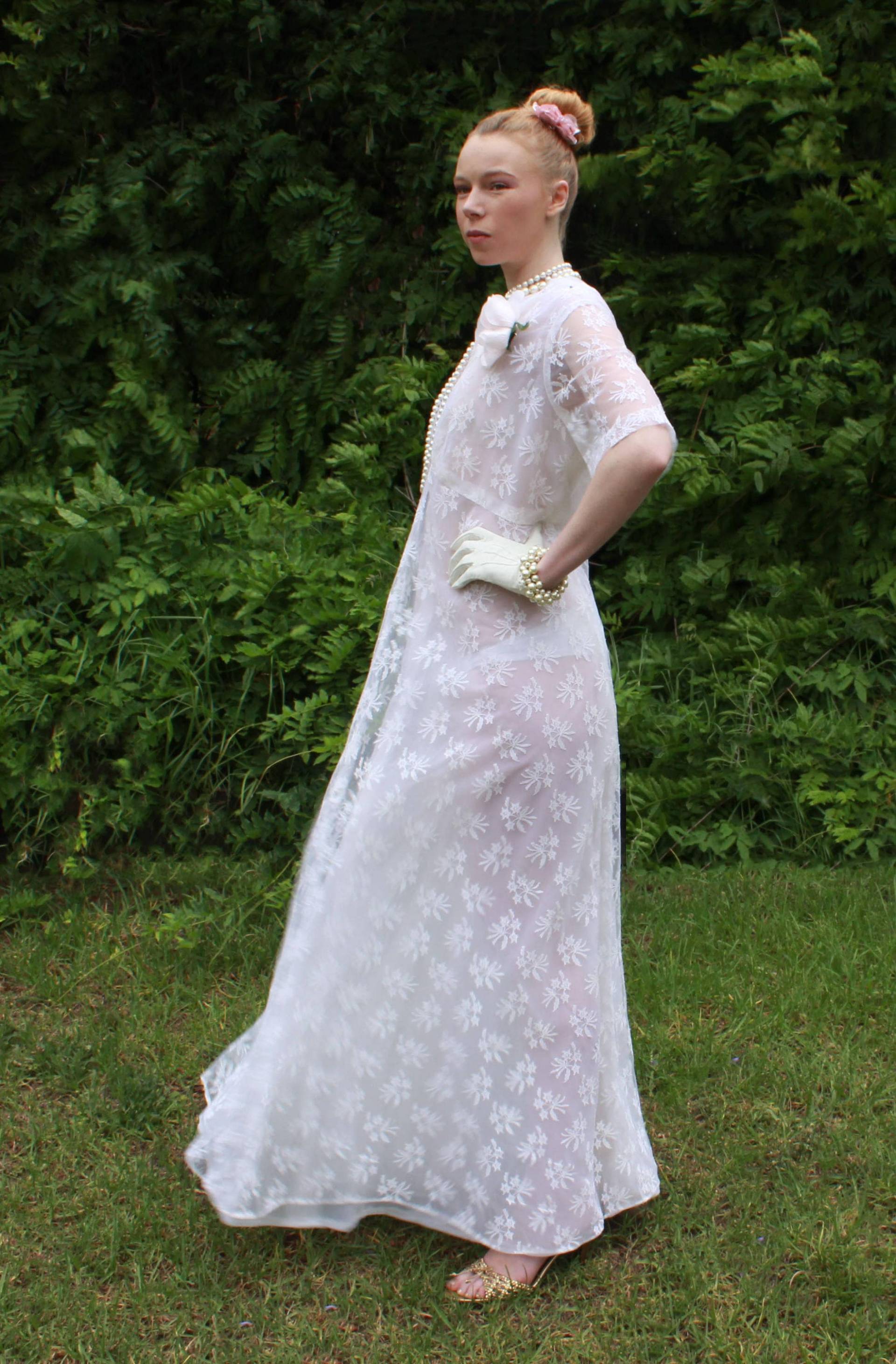 Vintage 1960Er/1970Er Jahre Spitzen Brautkleid/Abschlussballkleid - Size 42 42/Med von lllTattylll