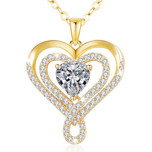 llyish Halskette Damen Gold Herz Kette Silber 925 Herzkette Gold Schmuck Damen Geburtstags Geschenke für Frauen Frau Freundin Mama Weihnachten Valentinstag Muttertags von llyish