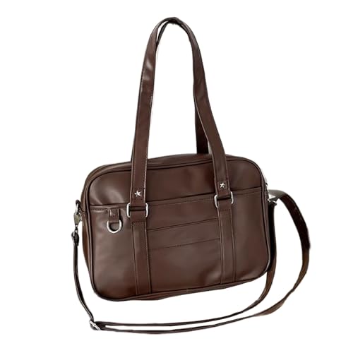 lmoikesz Japanische Freizeithandtasche PU JK Tasche Studentenhandtasche PU Leder Duffle High School PU Tasche Leder Umhängetasche mit verstellbarem Riemen, Dunkelbraun von lmoikesz