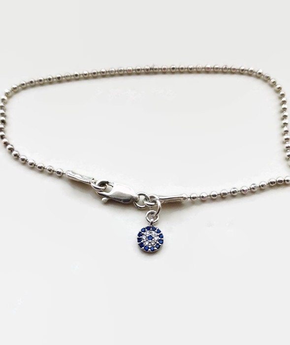 Evil Eye Sterling Silber Armband Kleines Auge Hamsa Charm Kugelkette Schutz Und Erfolg Amulett von lnrdesign