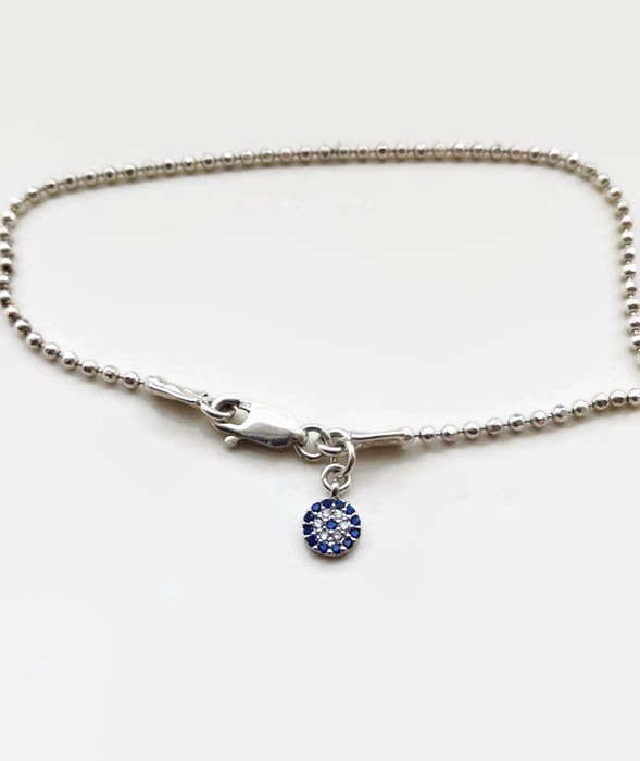 Evil Eye Sterling Silber Armband Kleines Auge Hamsa Charm Kugelkette Schutz Und Erfolg Amulett von lnrdesign