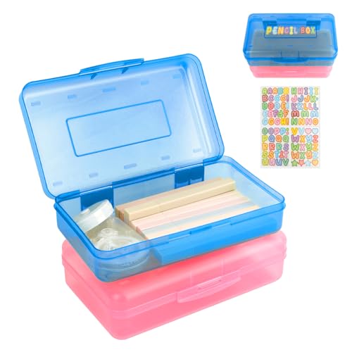 loacuony 2 x Kunststoff-Federmäppchen, Rot/Blau, Federmäppchen von loacuony