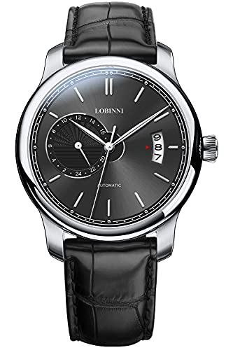 LOBINNI Minimalistische Herren-Armbanduhr, wasserdicht, modisch, mit Lederband, Silber-Schwarz-Schwarz von LOBINNI