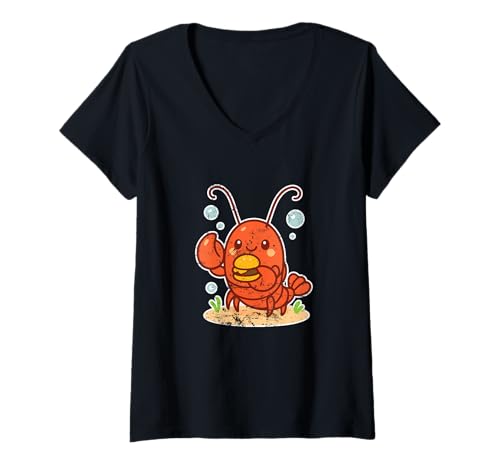 Damen Hummer Burger Unterwasser Cartoon T-Shirt mit V-Ausschnitt Damen Hummer Burger Unterwasser Cartoon T-Shirt mit V-Ausschnitt von lobster burger sea cute ocean fun foodie burger