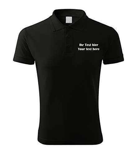 Personalisierte Herren Pique Polo Shirt mit Ihr Wunschtext auf Vorne- und Rückseite L62 (Schwarz, XXL) von loco