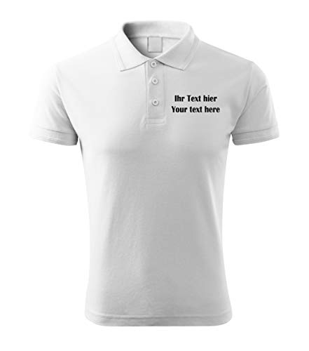 Personalisierte Herren Pique Polo Shirt mit Ihr Wunschtext auf Vorne- und Rückseite L62 (Weiss, M) von loco