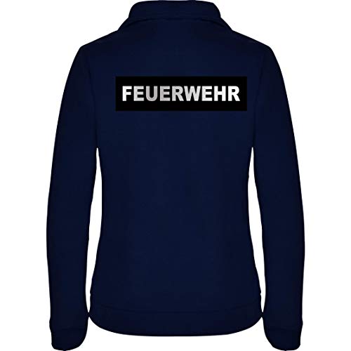 loco Feuerwehr Damen Fleece Jacke Jacket Pullover Full Zip mit Silber reflektierend-beidseitiger Folie Schriftzug L48W (Navy, L) von loco