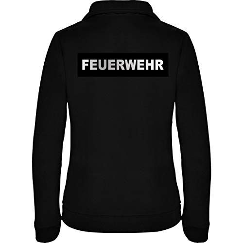 loco Feuerwehr Damen Fleece Jacke Jacket Pullover Full Zip mit Silber reflektierend-beidseitiger Folie Schriftzug L48W (Schwarz, M) von loco